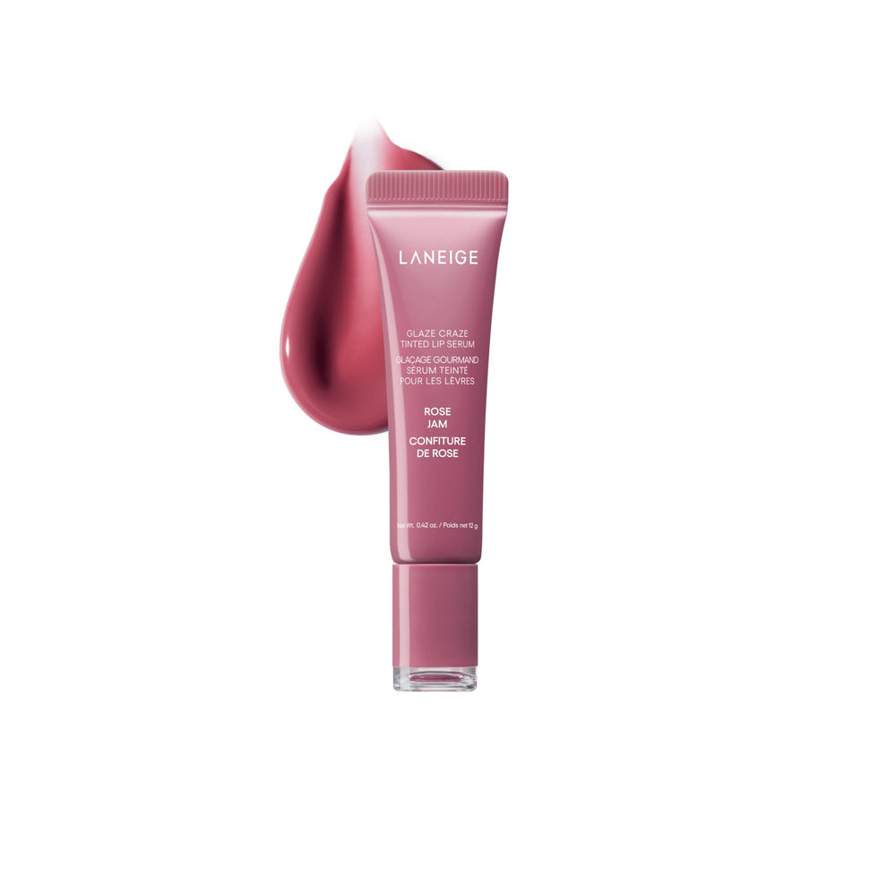 LANEIGE Glaze Craze Rose Jam swirls for glassy, hydrated lips.