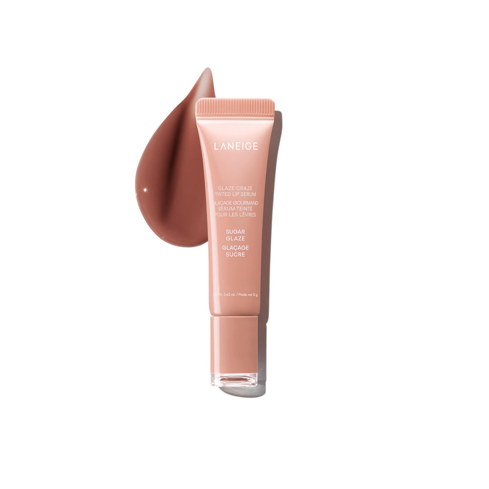 LANEIGE Glaze Craze Sugar Glaze lip serum close-up reveals glossy, hydrated lips