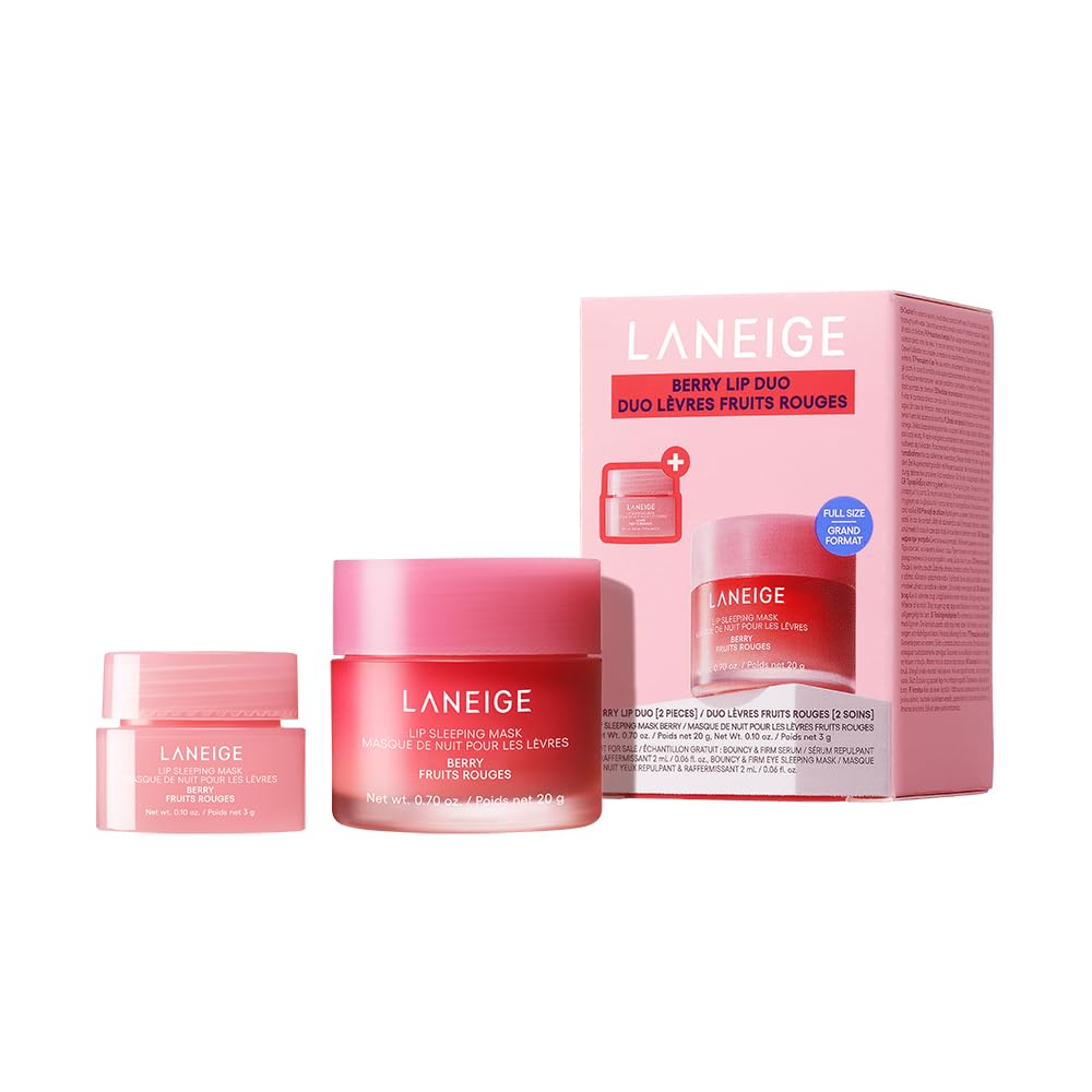 LANEIGE Lip Sleeping Mask Berry Duo full-size and mini for overnight hydration.