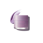 Laneige Lip Sleeping Mask in Taro Bubble Tea tub shows creamy texture for overnight hydration.