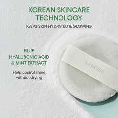 Laneige Neo Blurring Powder velvet puff in use, gentle touch.