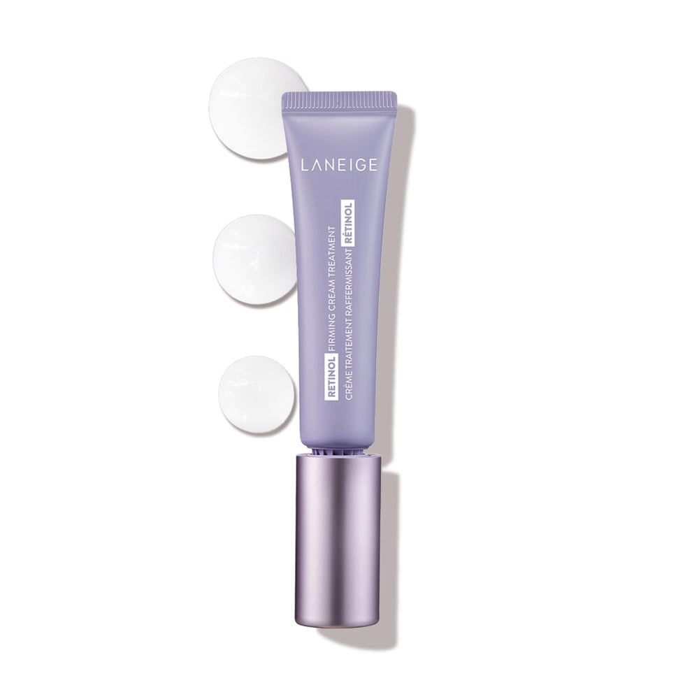 Laneige Retinol Firming Cream bottle close-up highlighting hydration and firmer skin.