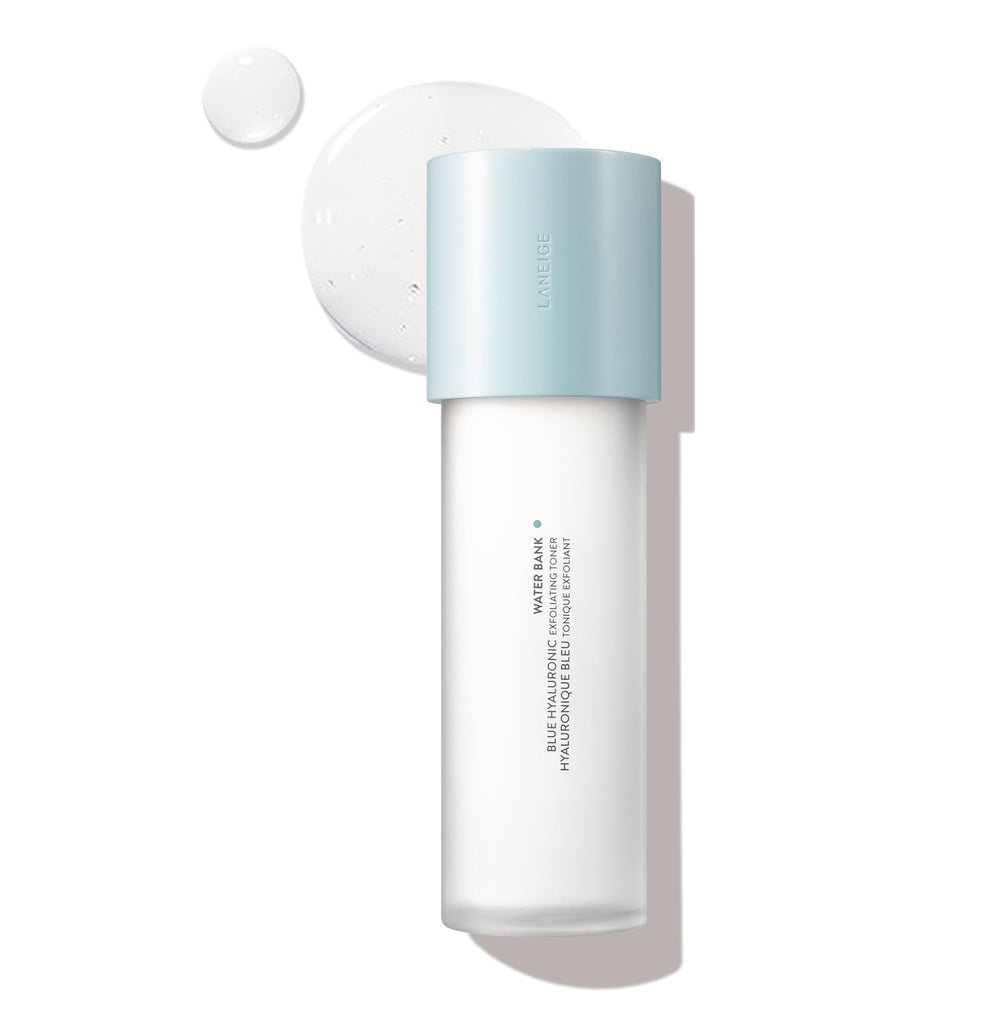 Laneige Water Bank bottle close up showcasing the hydrating exfoliating toner