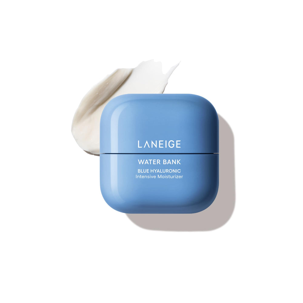LANEIGE Water Bank Blue Hyaluronic Intensive Moisturizer jar delivers deep hydration for dry skin.