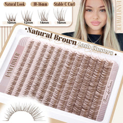 Lanflower brown lash clusters kit closeup highlights fine fibers for seamless blend.