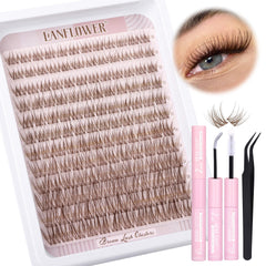 Lanflower brown lash clusters kit cover offers natural wispy enhancement for everyday looks.