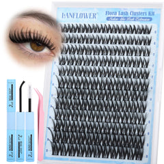 LANFLOWER Flora Lash Clusters kit close-up shows natural texture from layered fibers