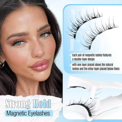 Lanflower magnetic lashes wispy cat-eye look enhances eyes.