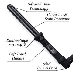 L'ANGE HAIR Ondulé tourmaline-ceramic barrel delivers smooth, frizz-reducing results.