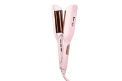 L'ANGE HAIR SculptWaver titanium plates close-up shows snag-free styling and glossy finish.