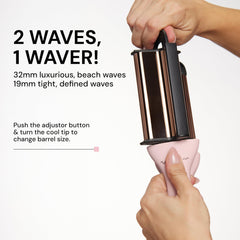 L'ANGE Hair VersaWaver titanium barrels ensure smooth heat and even results.