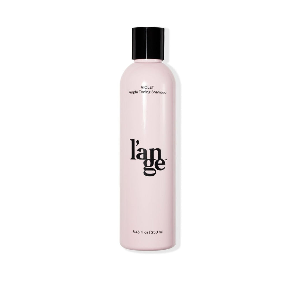 L'ANGE HAIR Violet Purple Toning Shampoo bottle neutralizes brassiness for cooler blonde tones.