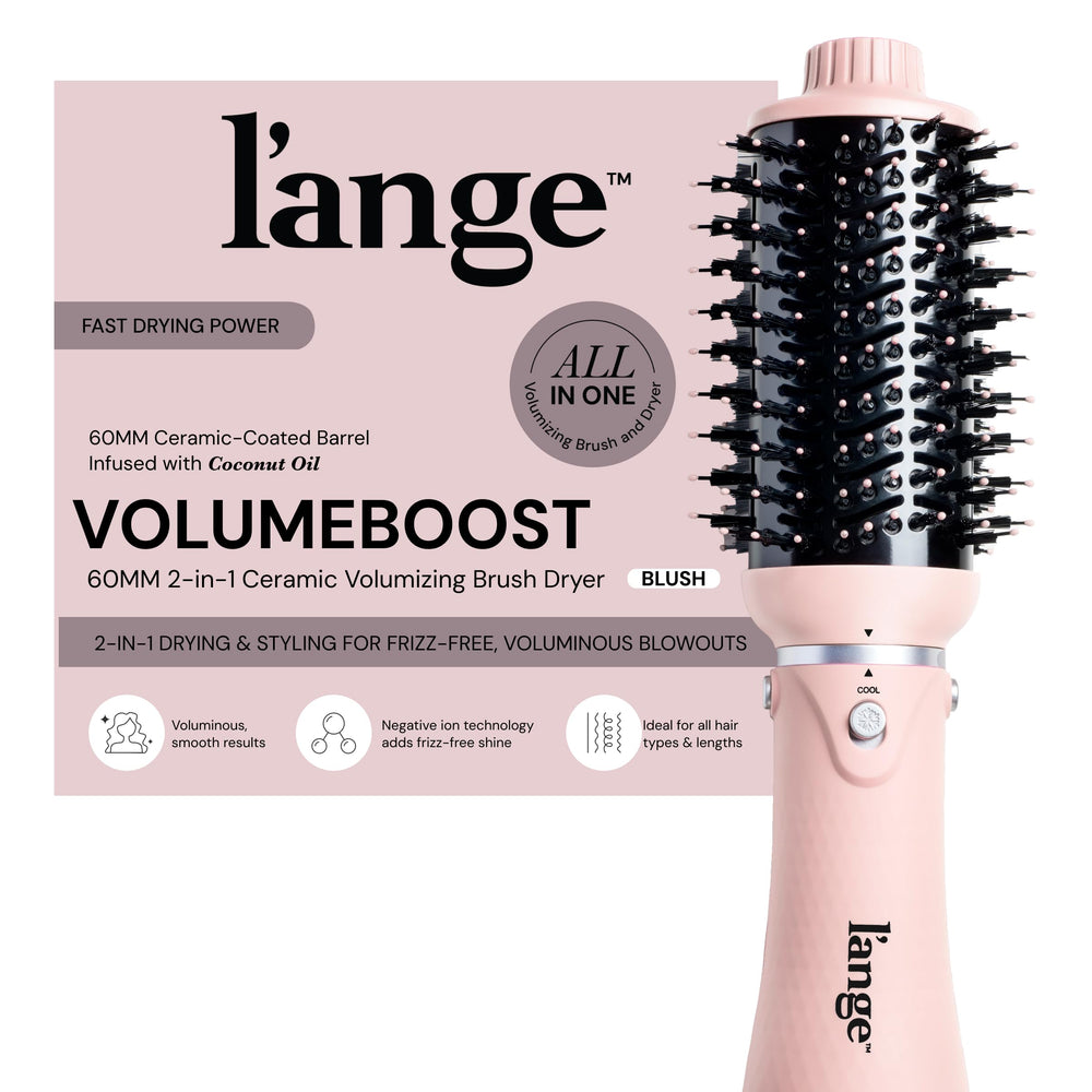 L'ANGE HAIR VolumeBoost 60mm front view highlights compact design for quick styling sessions.