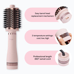 L'ANGE HAIR interchangeable 43mm round attachment for versatile styling on lengths.