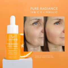 Lanmeri Vitamin C Serum amber bottle closeup showcases protective packaging for stability.