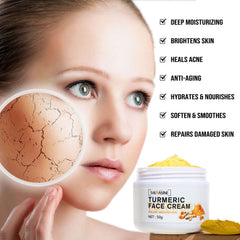 Lanthome turmeric face cream texture swirl shows rich moisture and smoothing glow.