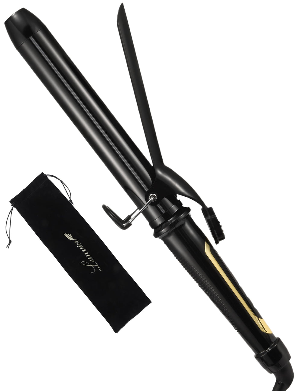 LANVIER curling iron long barrel in use delivers fast, relaxed curls for long hair.