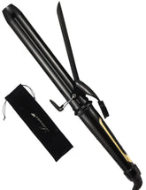 LANVIER curling iron long barrel in use delivers fast, relaxed curls for long hair.