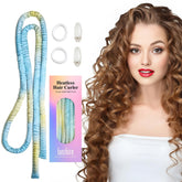 Lanzhire heatless curling headband blue tie-dye closeup showing soft satin for gentle styling.