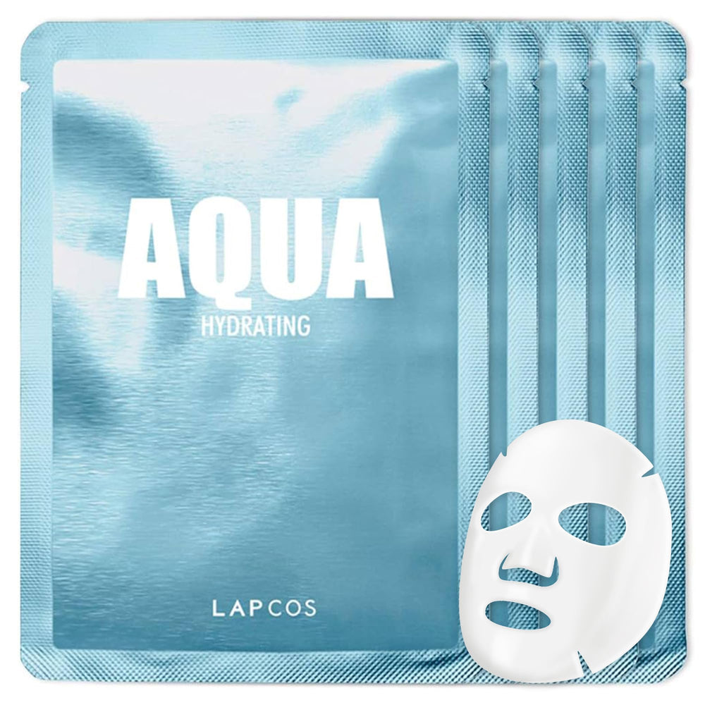 LAPCOS Aqua Sheet Mask unfolded showing hydrating serum for refreshed skin