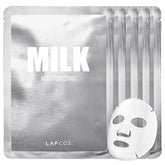 LAPCOS Milk Sheet Mask packaging close-up highlighting premium hydration ingredients.