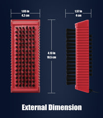 Larbois nail brush bristles red close-up for dirt removal near nails.