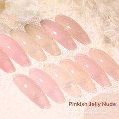 Larvall Beautpal nude gel polish set nails application shows translucent nude shade.