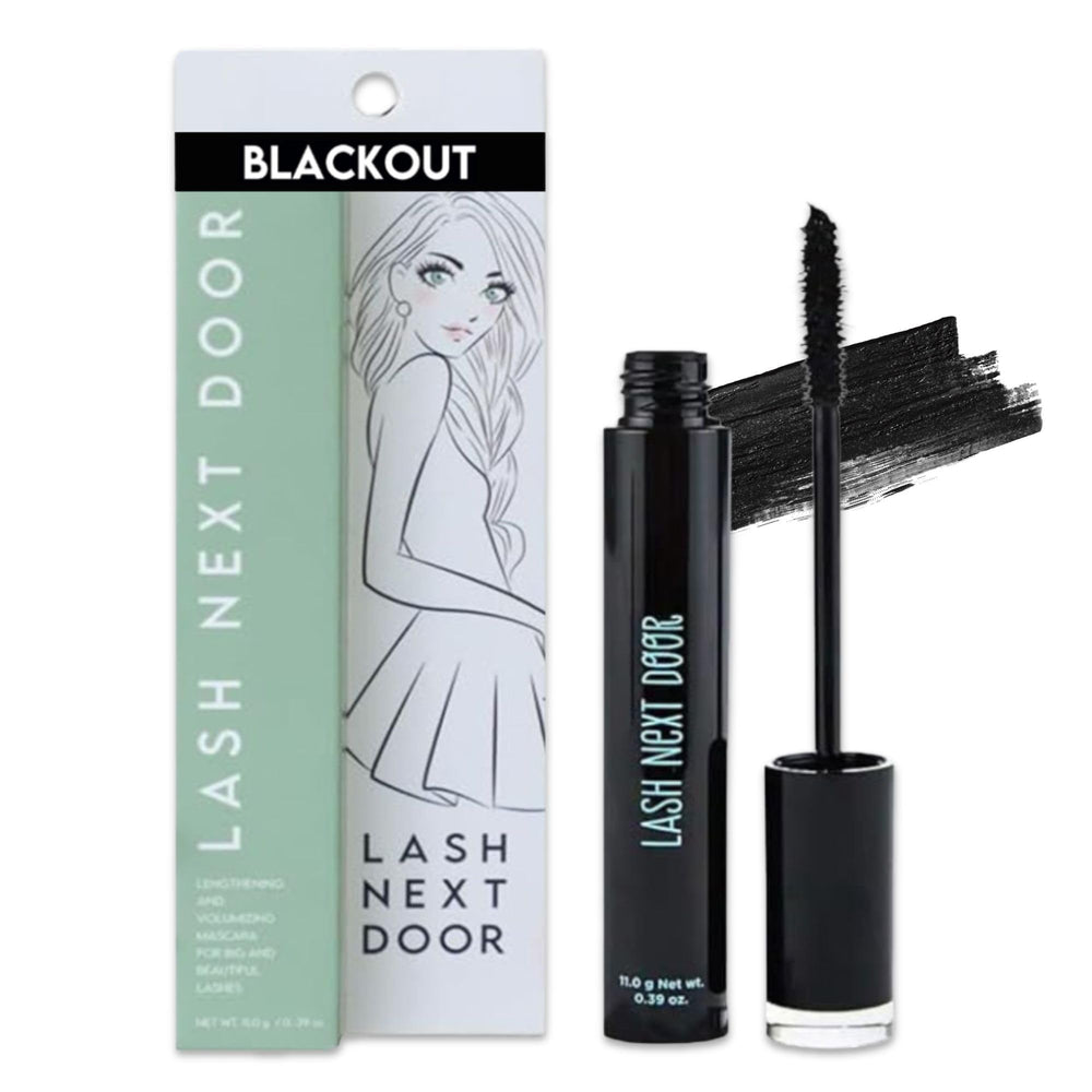 Lash Next Door water resistant mascara tube close up highlighting long wear