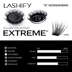 Lashify Extreme Gossamer cartridge close-up showing sizing options for tailored volume.