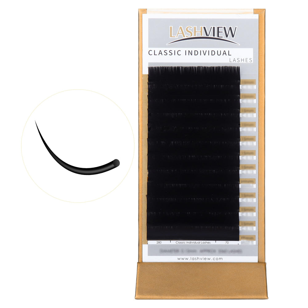 LASHVIEW extensiones C Curl 8-15 mm mezcladas para un look natural y ligero.