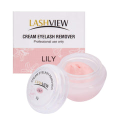 LASHVIEW eyelash-extension remover cream Lily flavor packaging for professional salon use.
