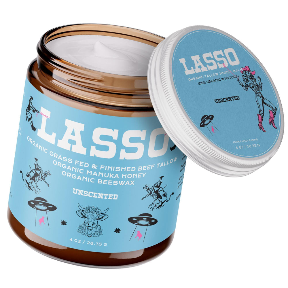 LASSO TALLOW face moisturizer jar front—fragrance-free skin hydration.