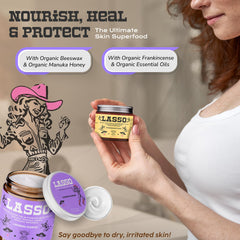 LASSO TALLOW with Manuka honey and beeswax nourishes skin naturally.