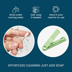 LastSwab travel-case-holder keeps reusable swabs clean and organized for travel.