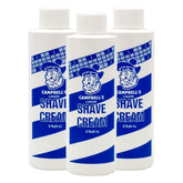 Lather King Campell shave cream concentrate 8oz 3-pack jar shown in front with rich cushioning for smooth shaves.