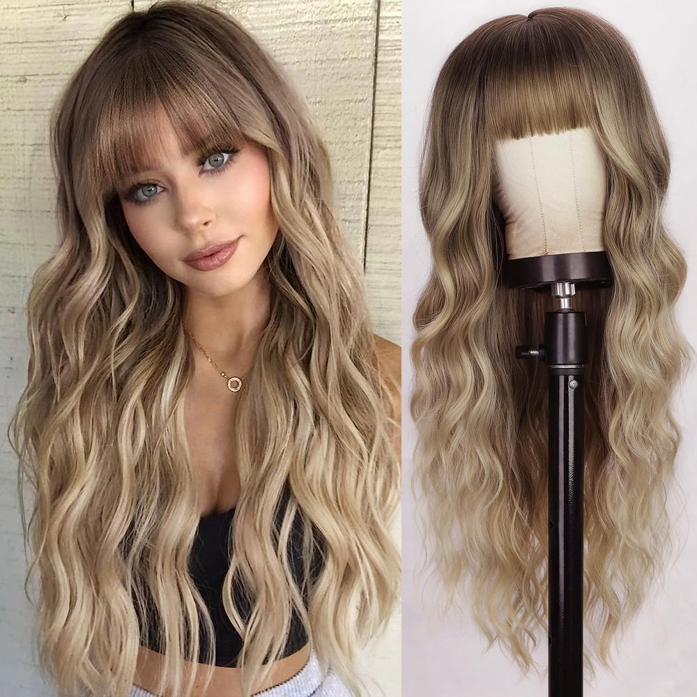 Lativ Blonde Wig with Bangs front view shows natural hairline for everyday wear.