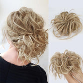 Lativ Messy Hair Bun Bleach Blonde close-up shows soft synthetic fiber for natural volume