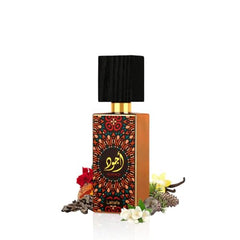 Lattafa Ajwad box and bottle image conveys gift-worthy packaging and unisex appeal.
