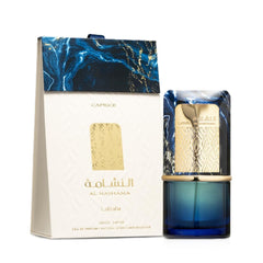 Lattafa Al Nashama Caprice bottle back view with label details