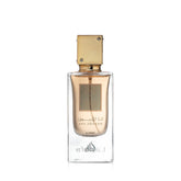 Lattafa Ana Abiyedh Poudree bottle on vanity for everyday elegance.