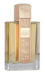 Lattafa Angham bottle close-up highlighting citrus and musk notes for daily wear.