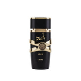 Lattafa Asad bottle pour image shows sleek packaging for versatile day-to-night wear.