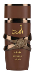 Lattafa Asad Bourbon bottle front, refined everyday wear.