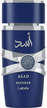 Lattafa Asad Zanzibar bottle front showcases sophisticated design for everyday confidence.