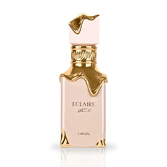 Lattafa Eclaire base notes vanilla praline musk – creamy, lasting warmth.