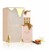 Lattafa Eclaire top notes blend caramel milk sugar for a warm gourmand opening
