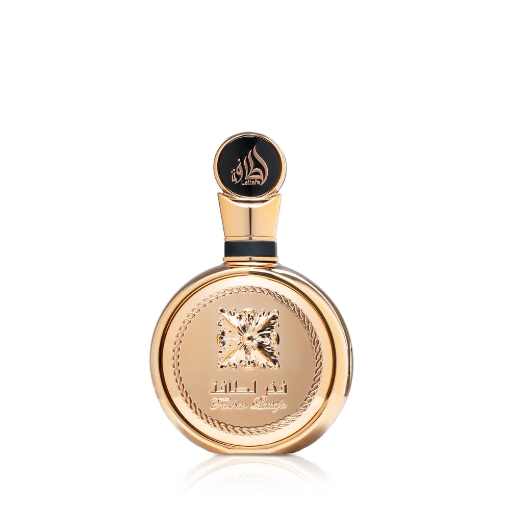 Lattafa Fakhar Gold Extrait bottle closeup for a premium, long-lasting impression.