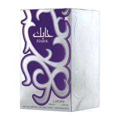 Lattafa Habik base notes sandalwood patchouli musk image for warm evenings