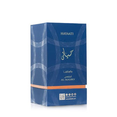 Lattafa Hayaati Al Maleky top notes composition of nutmeg pink pepper bergamot for a bright, spicy opening.