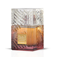 Lattafa Khamrah-dukhan middle notes incense orange flower conveys smoky floral depth.